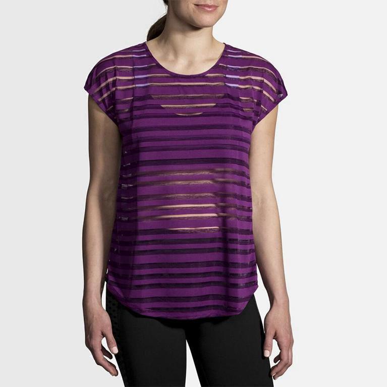 Brooks Hot Womens Short Sleeve Running Shirt Ireland Purple (HEVJ-57984)